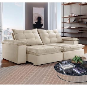 Sofá 5 Lugares Retrátil e Reclinável 290cm Espanha Celflex Bege Claro