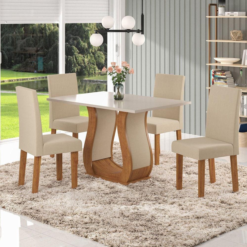 Conjunto Sala de Jantar Mesa Criare 120x80cm Tampo MDP com 4 Cadeiras Venus Viero Móveis Marrom/Blonde/Bege