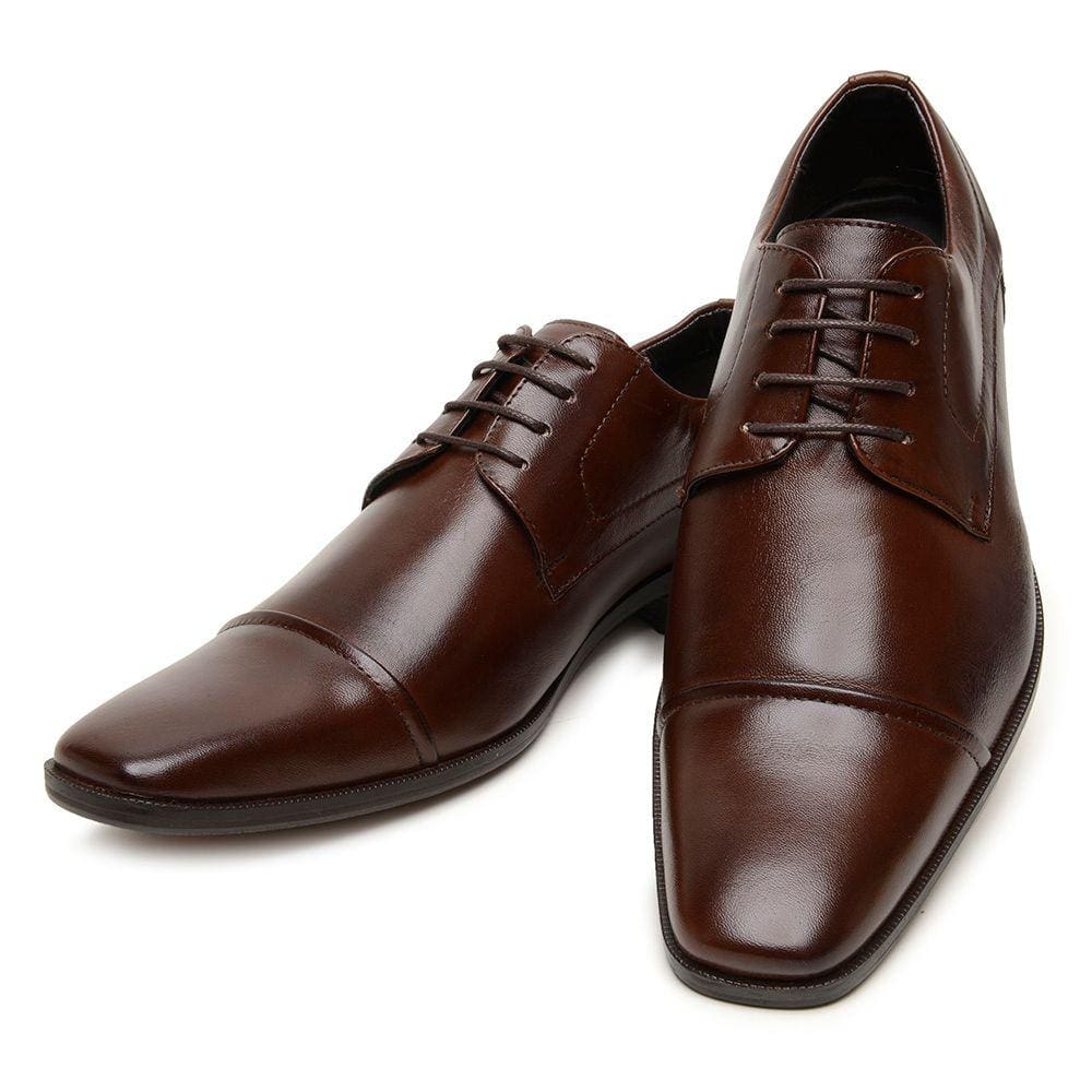Sapato Social Casual Masculino Couro Palmilha Macia Liso Costuras Reforçadas Cadarço
