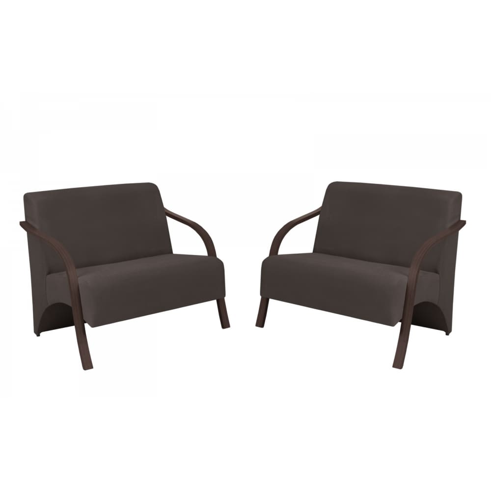Kit 2 Poltronas Namoradeira 2 Lugares Vênus D Salla Suede Braço Madeira