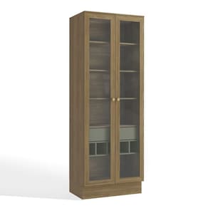 Cristaleira Cozinha 2 Portas de Vidro 1 Gaveta 4 Prateleiras 5 Nichos 80 cm Marrom Madeira Verde