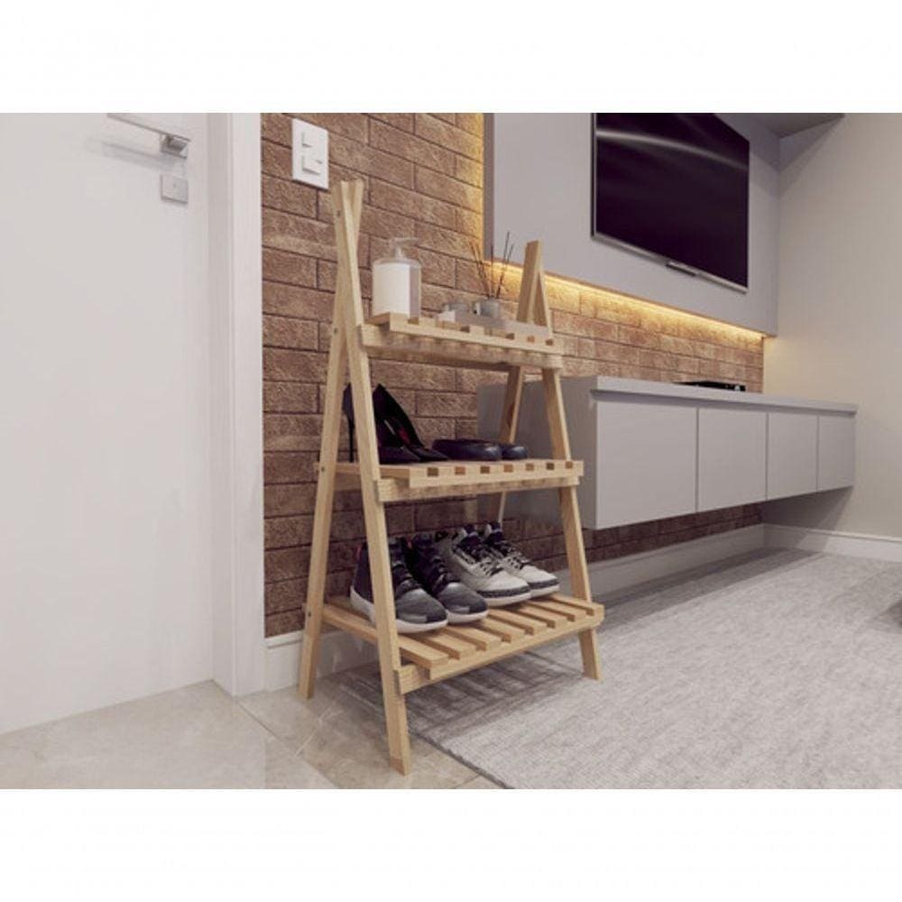 Sapateira Vertical Madeira Pinus Dobravél Cor Natural 