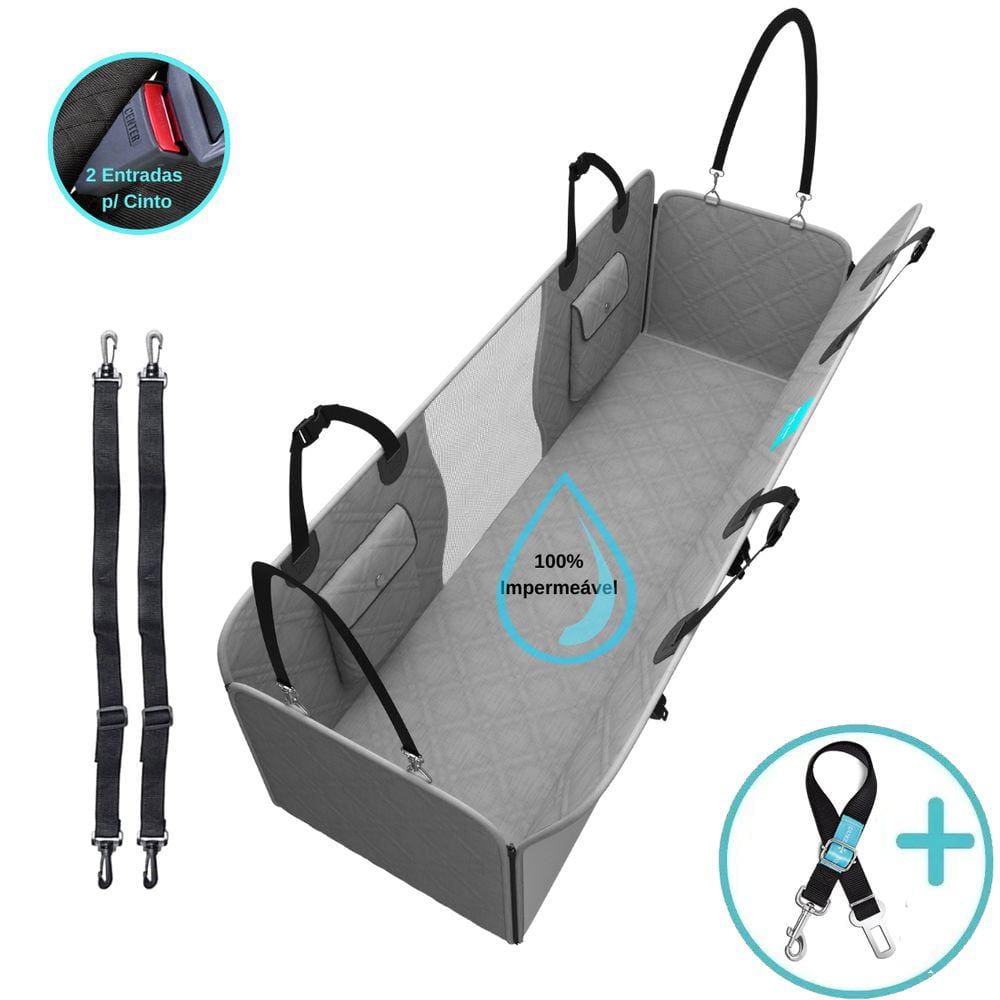 Kit Capa Pet Protetora de Banco Traseiro Impermeavel Premium Cinza + Cinto de Segurança