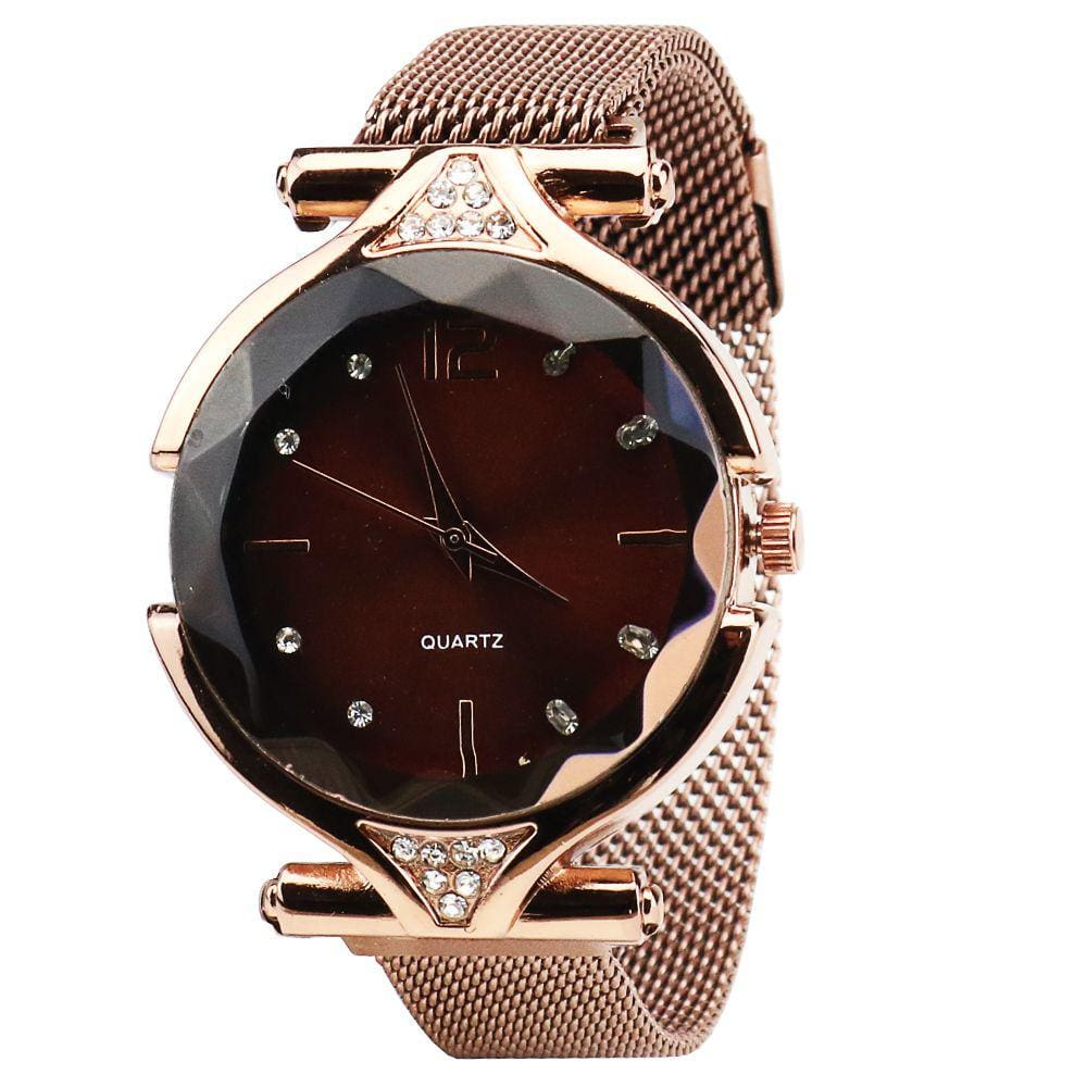 Relógio Feminino Metalizado Redondo Magnético Quartz