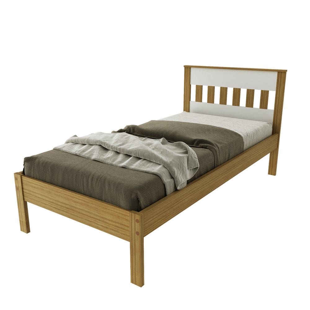 Cama de Solteiro para Colchão 88 x 188 cm Multimóveis CR35010 Amendoa/Branca