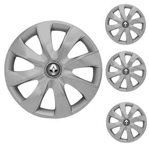 Jogo Calota Aro 14 Prime Silver Elitte Prata + Emblema Resinado Renault (Sandero Logan Clio Scenic Megane Kwid)