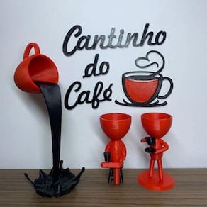 Kit Decorativo Cantinho do Café - Robert Plant Xícara Flutuante e Letreiro - Vermelho com Preto - Bizza Art e Decor