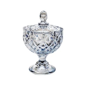 Bomboniere 14 Cm De Cristal Azul Com Pé E Tampa Crown Wolff