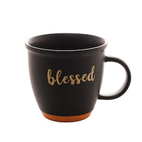 Caneca Em Cerâmica Bon Gourmet Blessed Preto E Laranja 380ml