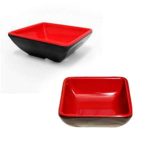 12 Pote Para Molho Shoyu Melamina 7X7X3 Preto E Vermelho