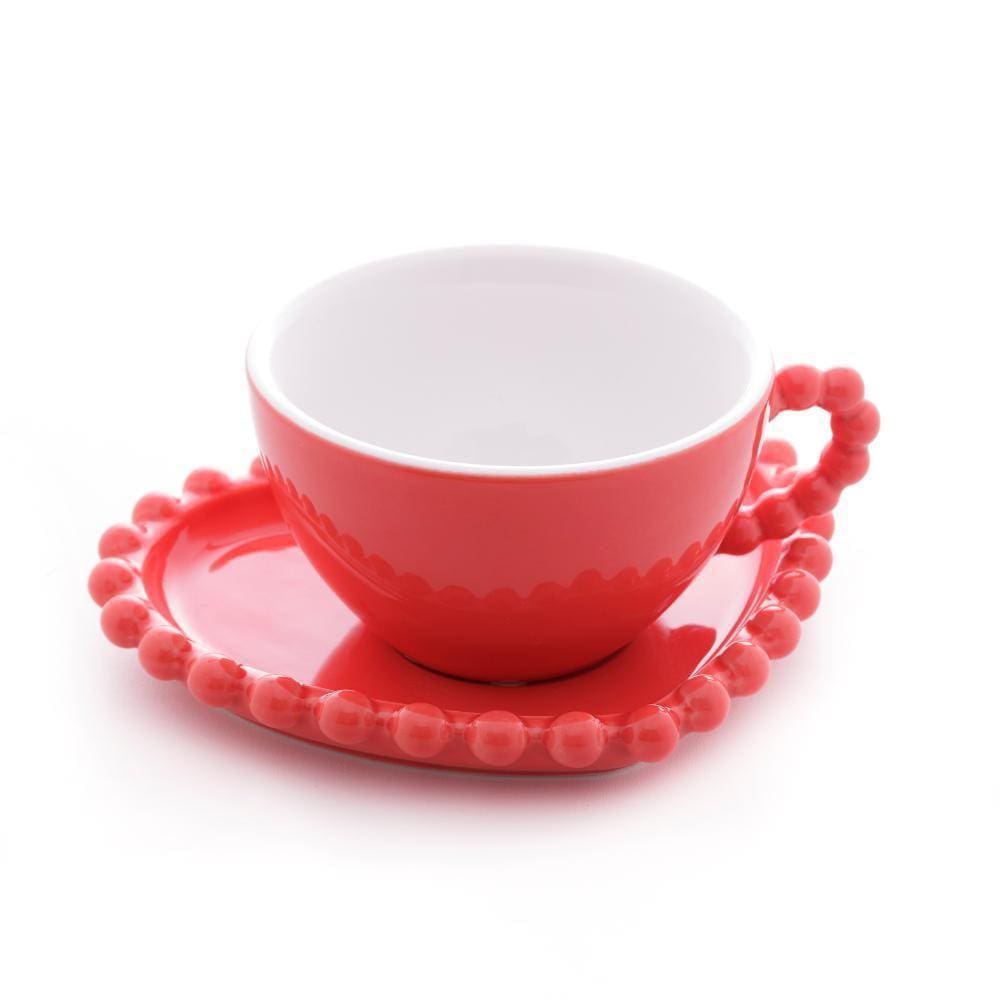4 Xícaras Para Chá Wolff Coração Beads De Porcelana