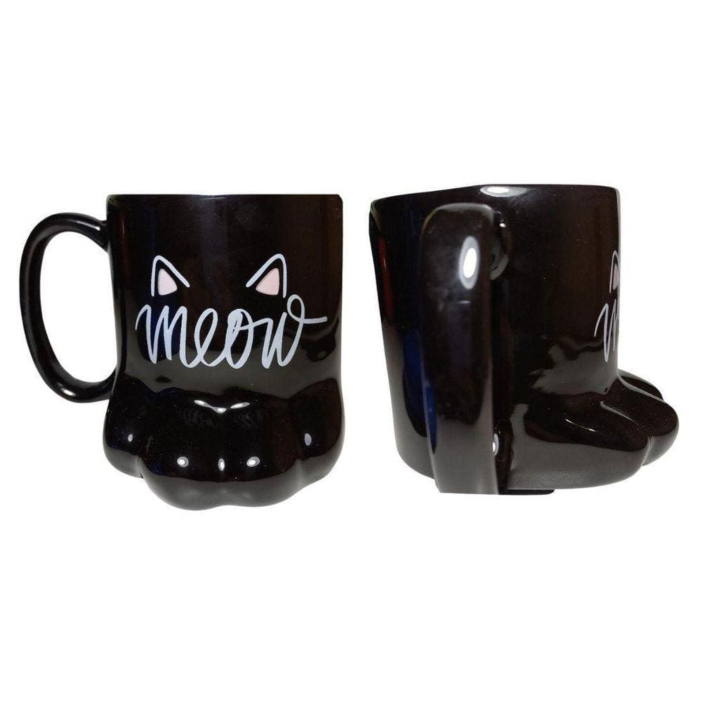 Caneca Pata De Gato Meow Preta Gatinho