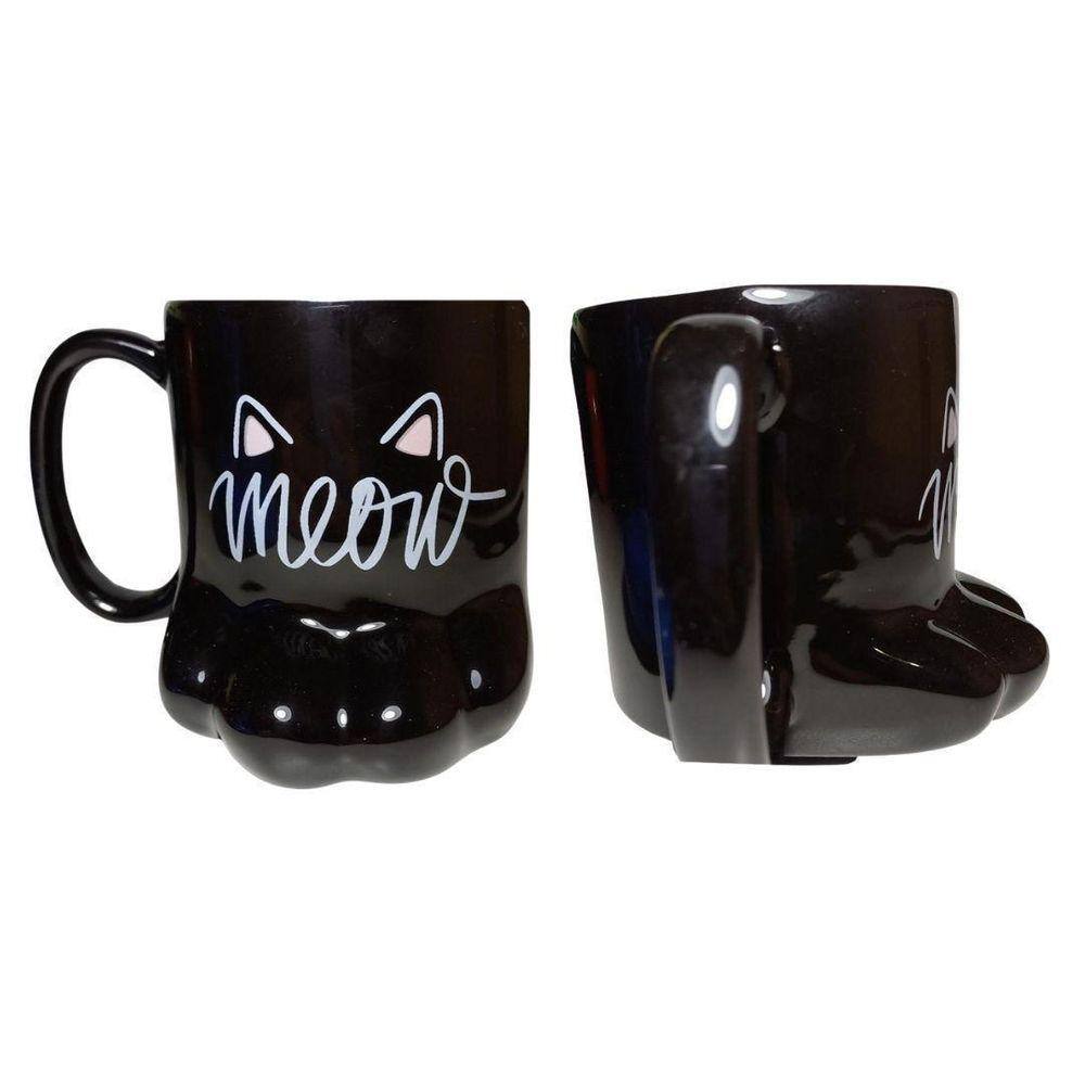 Caneca Pata De Gato Meow Preta Gatinho
