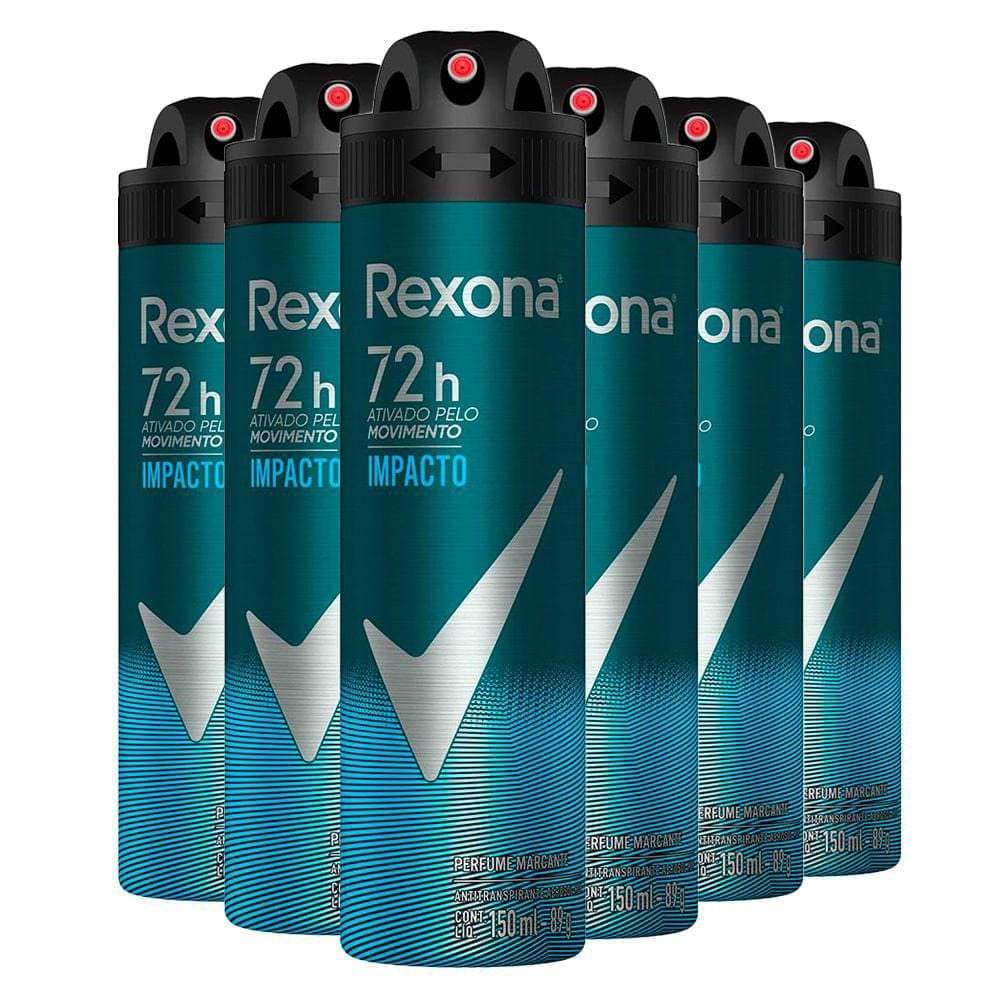 Kit Desodorante Aerosol Rexona Men Impacto 150ml - 6 Unidades