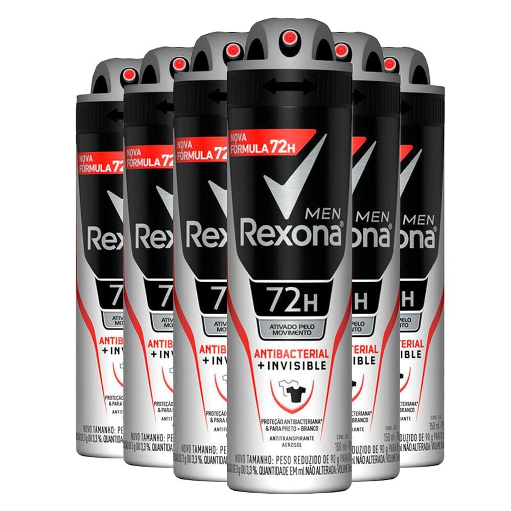Kit Desodorante Aerosol Rexona Antibacterial+Invisible Men 150ml - 6 Unidades