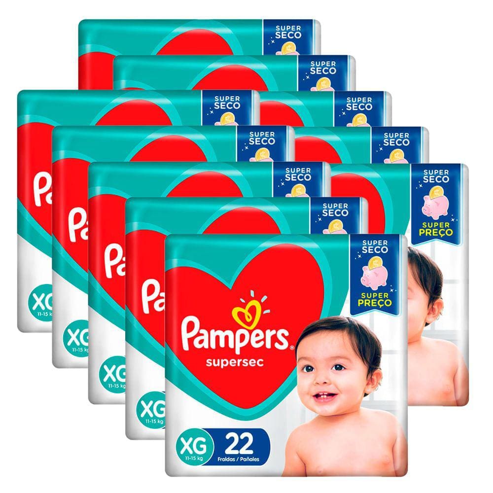 Kit 10 Fraldas Pampers Supersec Pacotão XG - 220 Tiras