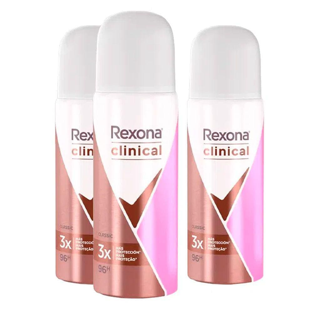 Kit Desodorante Antitranspirante Aerosol Rexona Woman Clinical Classic Extra Dry 55ml - 3 Unidades