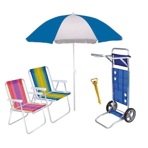 Kit Praia Carrinho De Praia + 2 Cadeira Alta Alumínio + Guarda Sol + Saca Areia - Mor