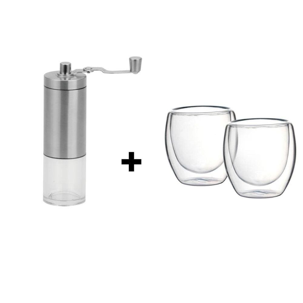 Kit Moedor Café + 2 copos Vidro Térmicos