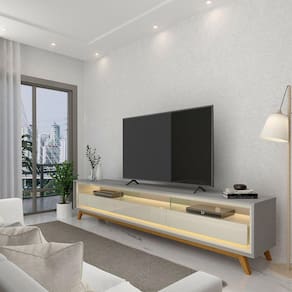 Rack para TV até 75 Polegadas com LED com Pés Requinte 212cm Gelius Móveis Cinza/Off White