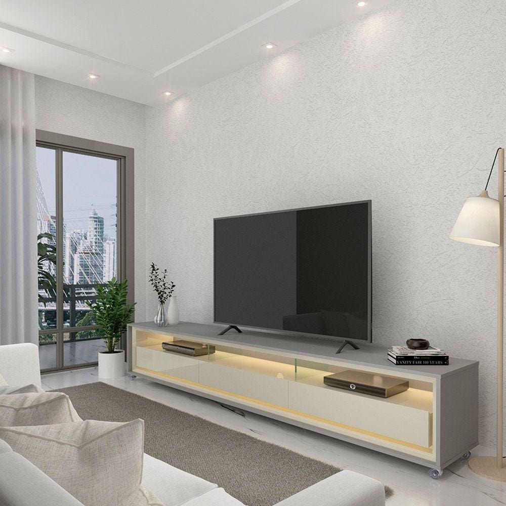 Rack para TV até 75 Polegadas com LED com Rodízios Requinte 212cm Gelius Móveis Cinza/Off White