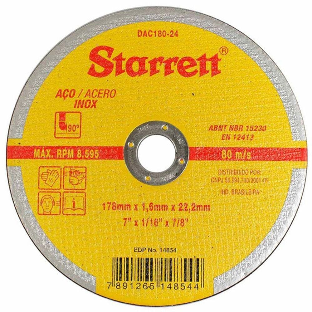 Disco De Corte 7X1/16X7/8  178X1,6X22,2Mm Aço Starrett Dac180-24