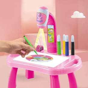 Projetor para Desenho Infantil Mesa Pintura De Projeção Magica Brinquedos Aprendizagem Robo Rosa