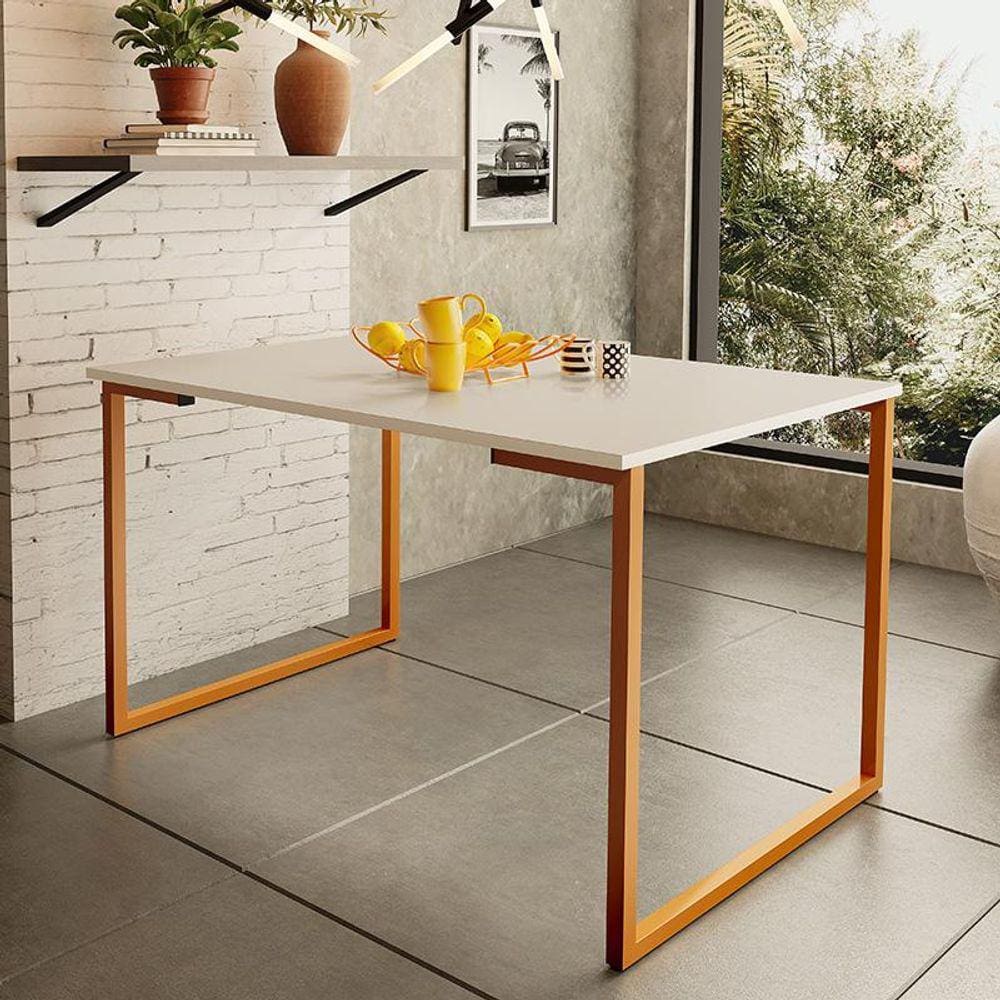 Mesa de Jantar Steel Estilo Industrial Pés de Aço 120x80cm Cobre/Off White