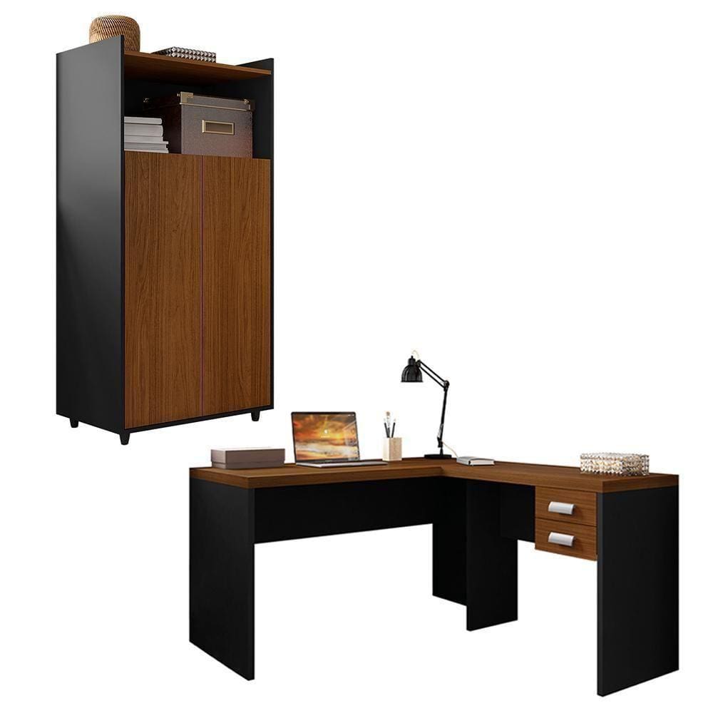 Armário Alto Com Mesa De Canto Studio Marrom Preto Caemmun