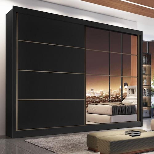 imagem-Guarda Roupa Casal com 1 Porta com espelho Servilha Made Marcs - Preto