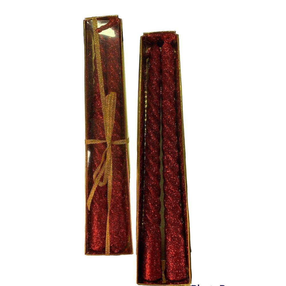 Kit 2 Velas Retorcida Natal Para Castiçal -Vermelho Gliter