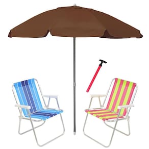 Kit Praia 2 Cadeira Alta Guarda Sol 2,4m Bagum Marrom Saca Areia Pressão - Belfix