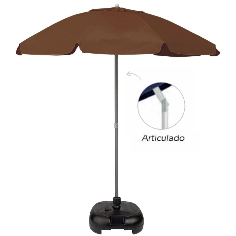 Kit Guarda Sol 2,4m Bagum Alumínio Articulável Praia Jardim Piscina Marrom Base Plástica Preta - Belfix