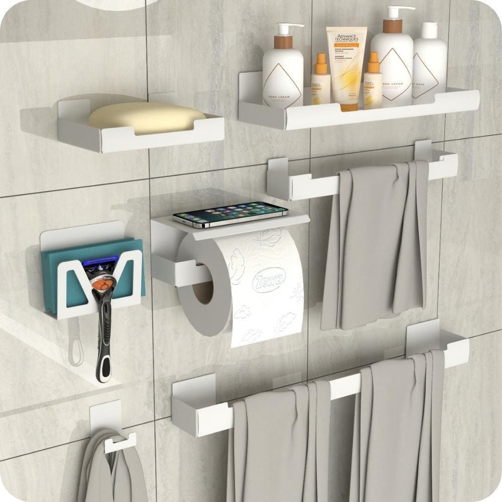 Kit Acessórios Para Banheiro Branco Ventosa Adesivo 7pç ELG