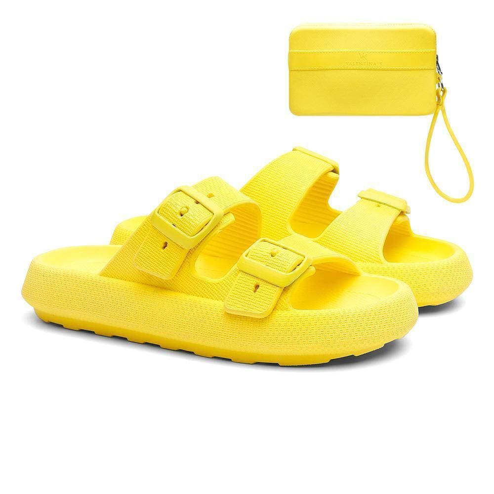 Kit Chinelo Nuvem Slide Tira Dupla Fivela + Carteira Casual