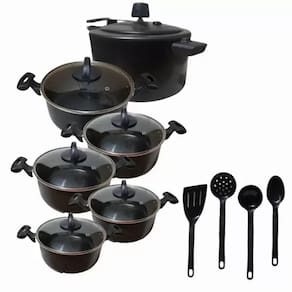 Conjunto Teflon Preto Antiaderente Com 10 Peças