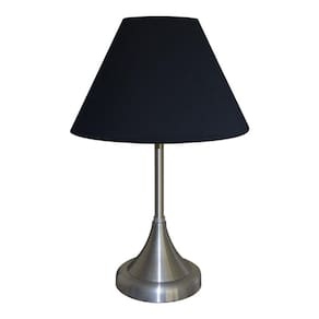 Abajur para Sala ou Quarto Base em Alumínio Escovado e Cúpula de algodão Preto