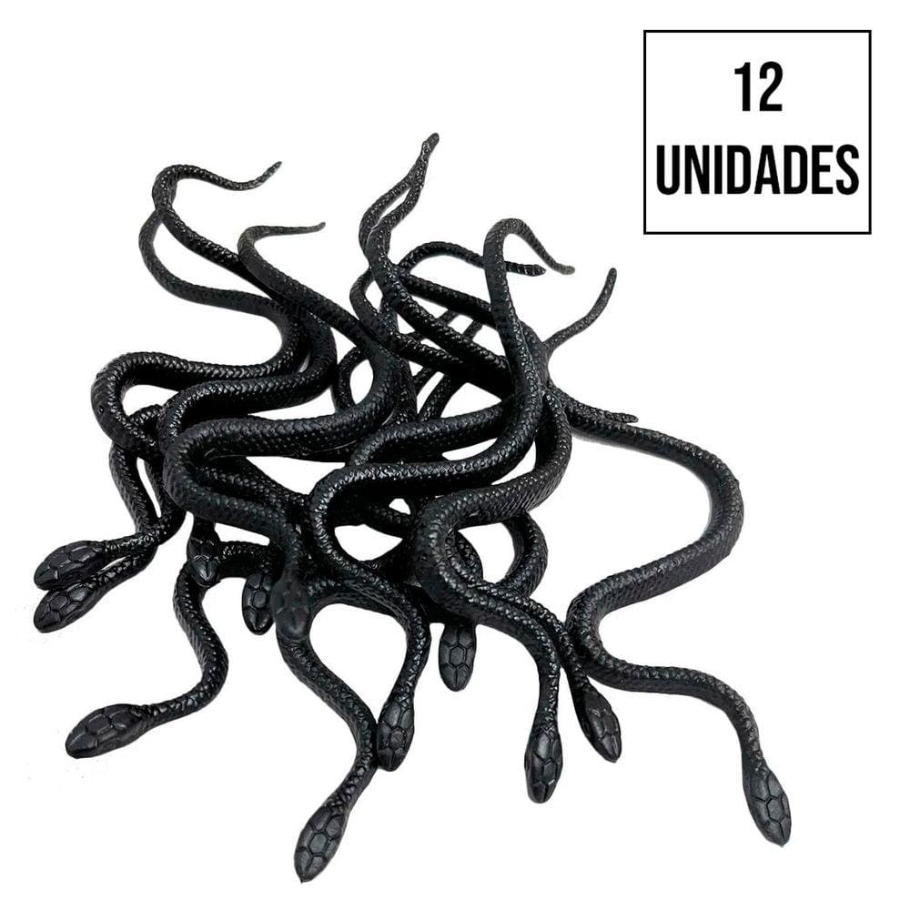 Cobra de Brinquedo Borracha Preta - 12 Unidades