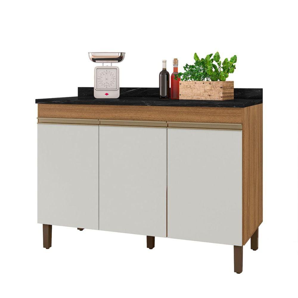 Balcão de Cozinha Com Tampo Karen 119 cm Com 3 Portas 