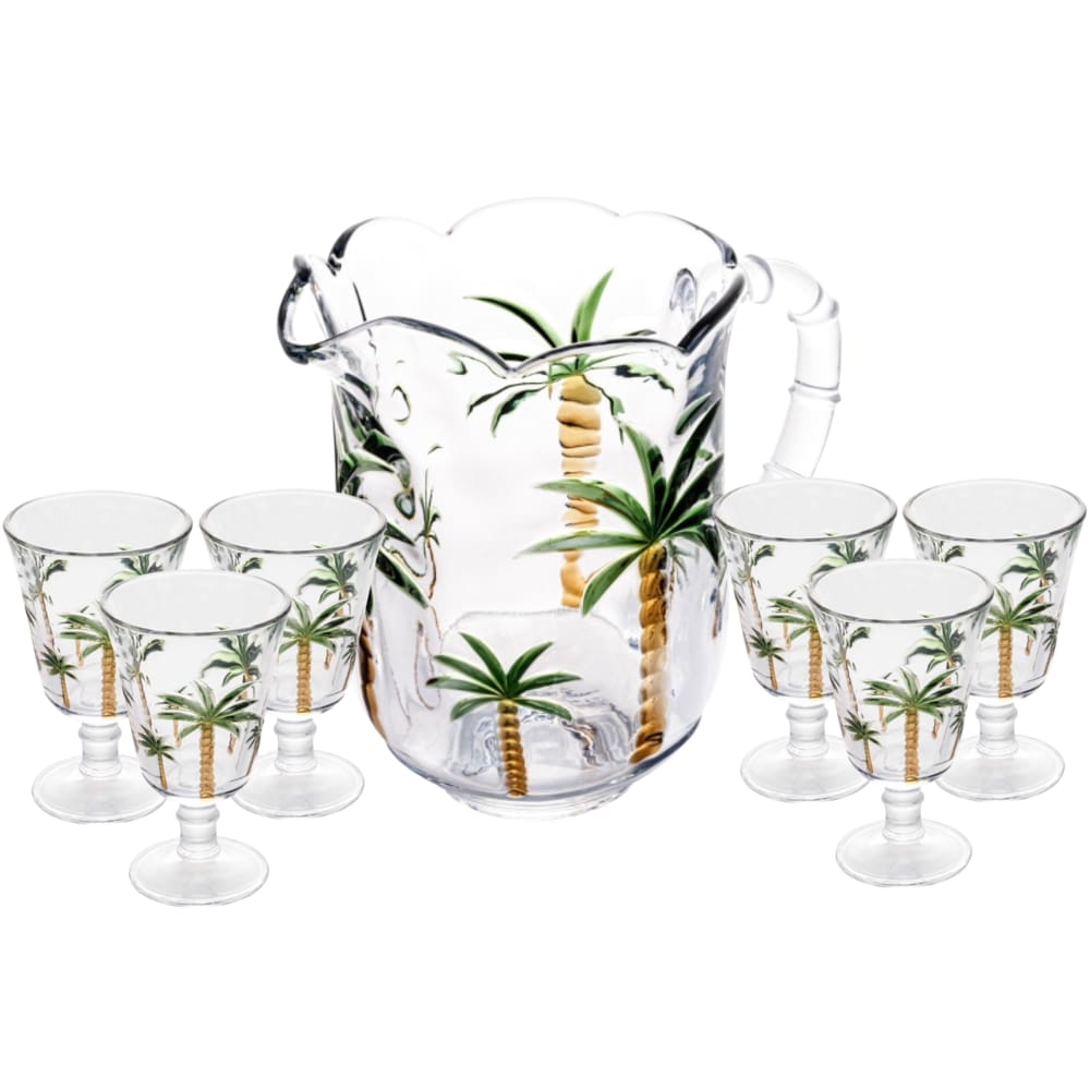Cj Jarra 1,3L C/ 6 Taças 240ml de Cristal Palm Hand Painting Lyor