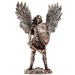 Escultura Arcanjo Anjo Miguel Em Resina Veronese Design 36Cm