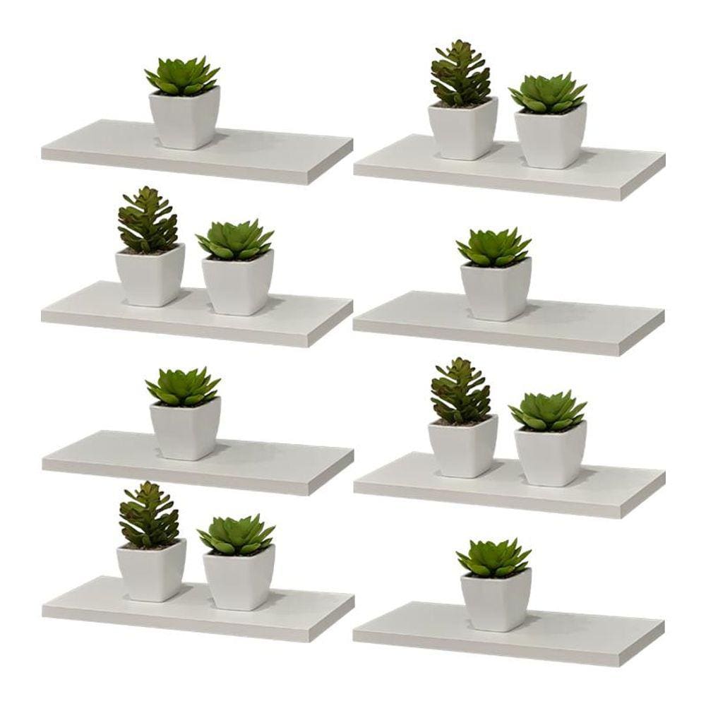 Kit 8 Prateleira Branca MDF 60 x 15cm Suporte Invisível