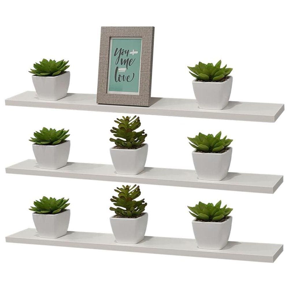 Kit 3 Prateleira Branca MDF 60 x 15cm Suporte Invisível