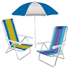 Kit 2 Cadeira Reclinável 8 Posições Alumínio + Guarda Sol 1,80 m Aço - Mor
