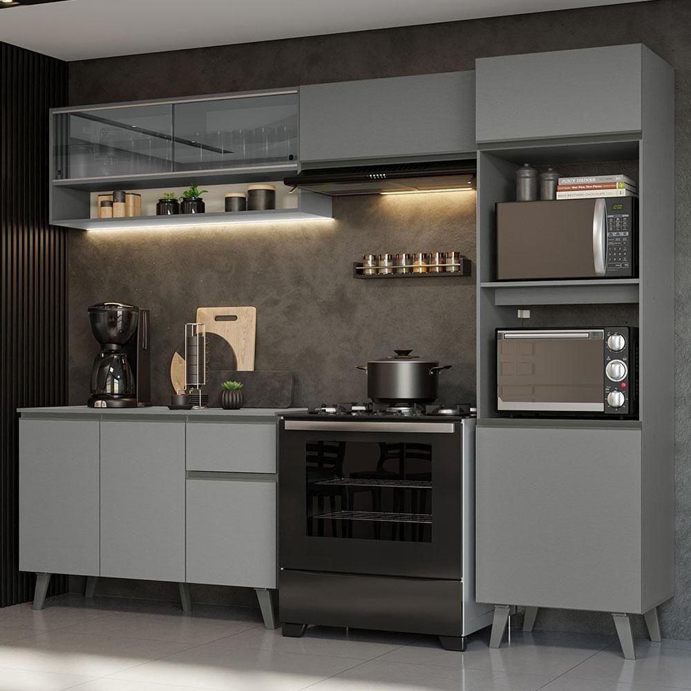 Armário De Cozinha Completa 260cm Cinza Nice Madesa 08 Cinza