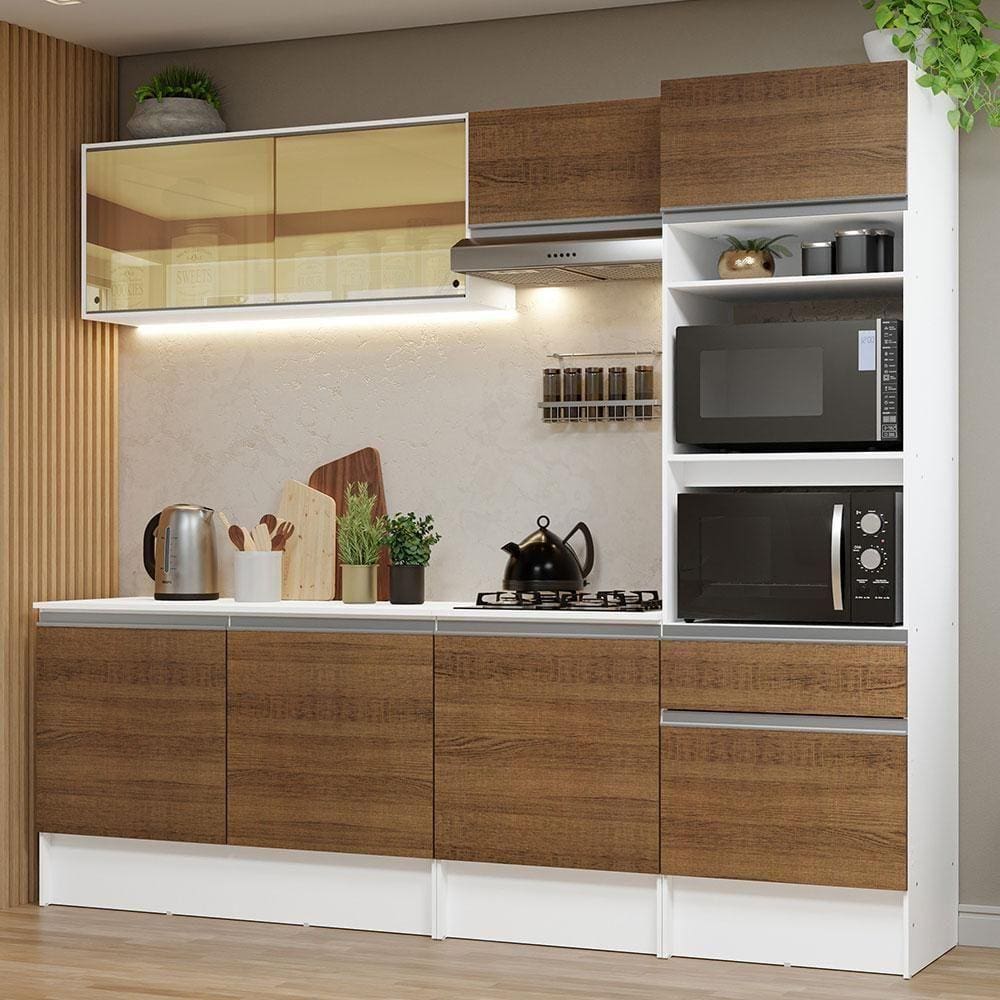 Armário De Cozinha Completa 240cm Branco Diamante Branco