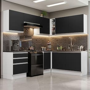 Armário De Cozinha Completa De Canto Mdf 409cm Branco preto