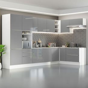 Armário De Cozinha Completa De Canto 546cm Branco cinza