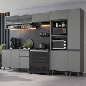 Armário De Cozinha Completa 300cm Cinza Nice Madesa 09 Cinza