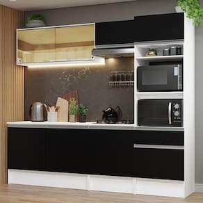 Armário De Cozinha Completa 240cm Branco preto